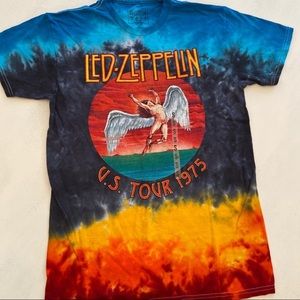 Led Zeppelin US Tour 1975 Band Tie Dye Tee Sz S